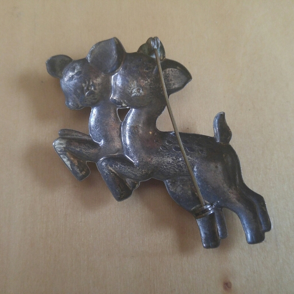 Vintage Cute Baby Deer Fawns Sterling Silver Pin - Picture 6 of 8